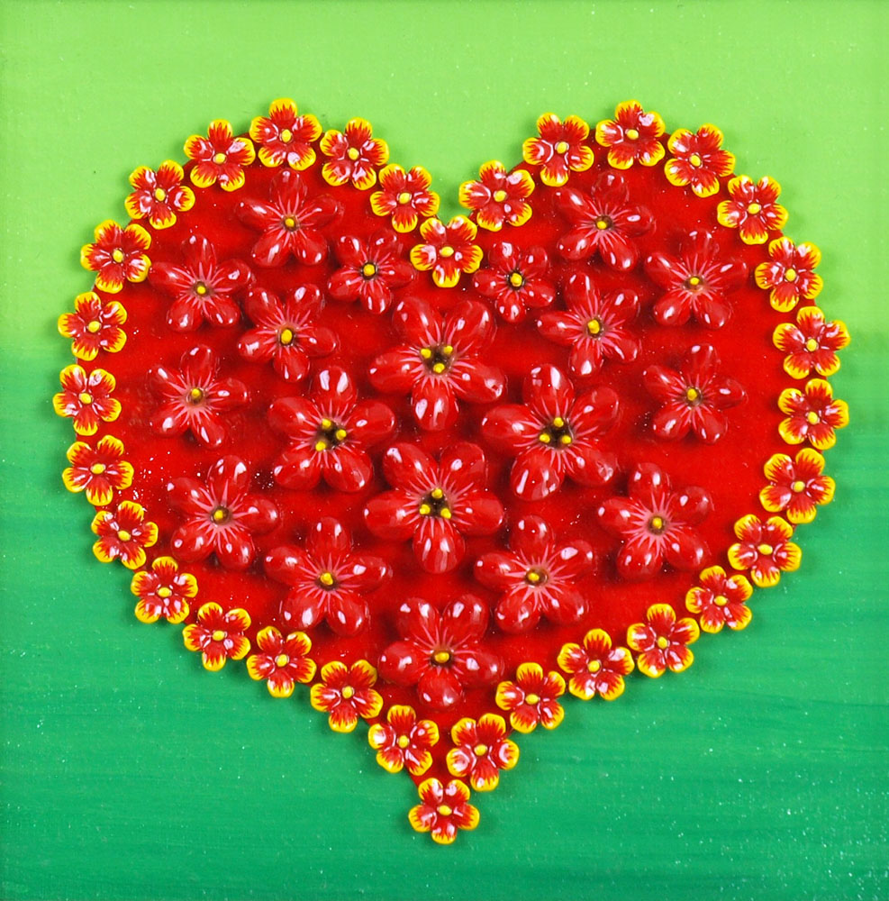 «Серце палає коханням». 2014. Насіння, фарби акрилові, лак